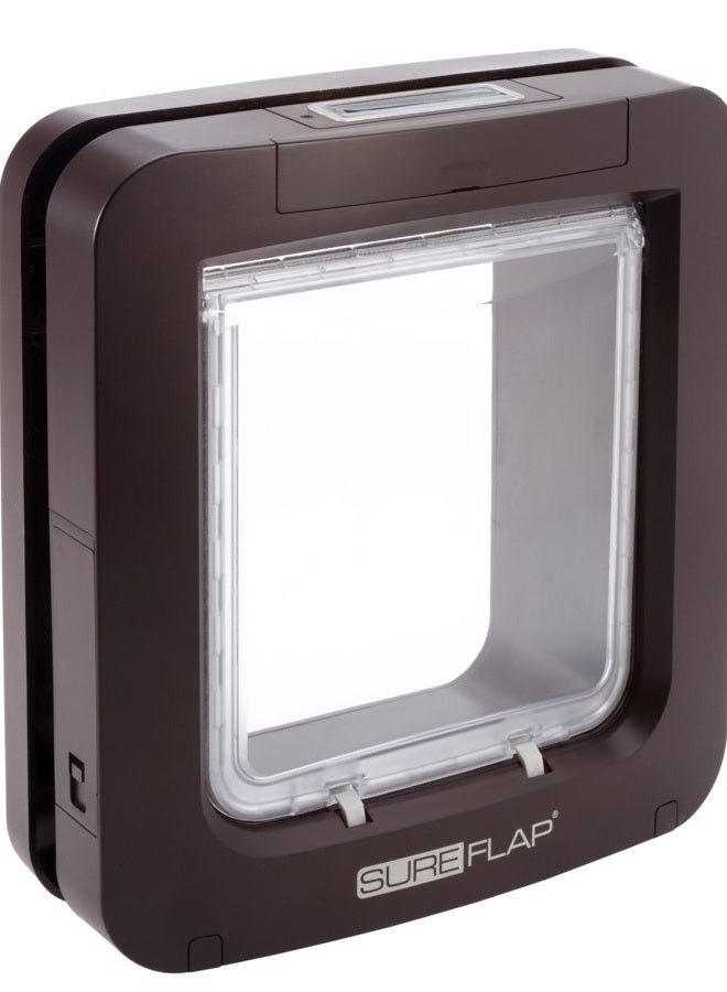 SureFlap Sure Petcare Microchip Pet Door for Cats and Small Dogs with Curfew Timer, Compatible with RFID Collar Tags and Microchips, 1-Button Control, Brown, 4xC Cell Batteries Required, Not Included - Image 1