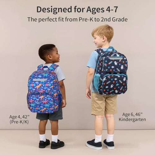 BrainyBees Kids Backpack for Boys Kindergarten 15 Inch Lightweight School Bookbag fits Folder Dinosaur Backpack for Kids 47 with Leakproof Insulated Pocket for Lunch and Snacks Blue - Image 3