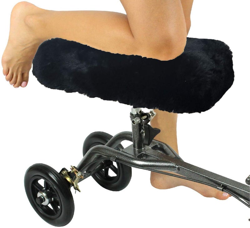 welcomeget Knee Walker Pad Cover-Real Genuine Merino Sheepskin high Comfort Ability Cushion for Knee Scooter Accessory Leg Cart Improves Comfort During Injury Black - Image 1