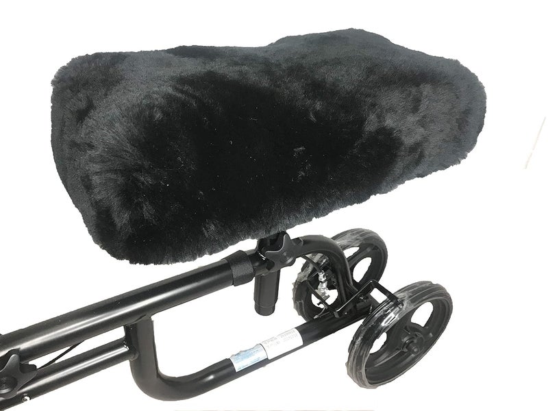 welcomeget Knee Walker Pad Cover-Real Genuine Merino Sheepskin high Comfort Ability Cushion for Knee Scooter Accessory Leg Cart Improves Comfort During Injury Black - Image 2