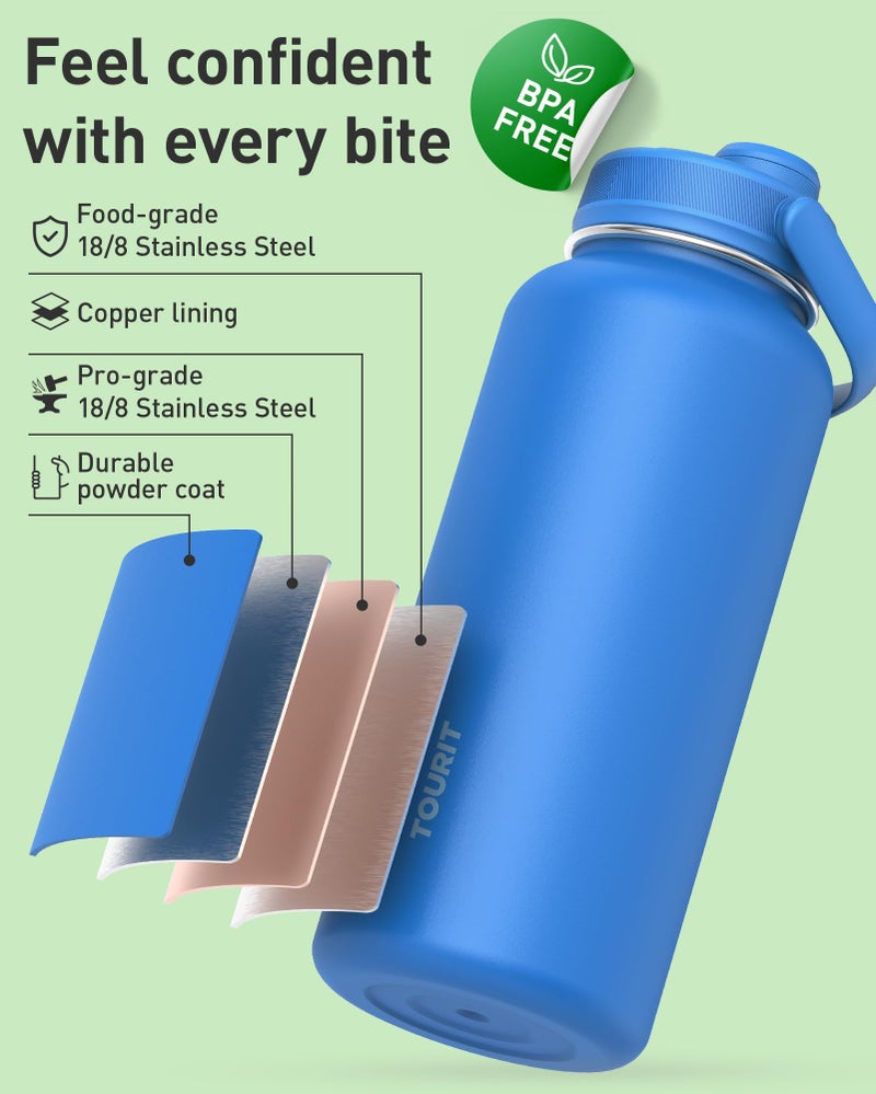 TOURIT 32 oz Insulated Water Bottle, Stainless Steel Sports Water Bottles With Top Handle, Double-Wall Travel Thermal Water Flask, BPA Free Leakproof Water Bottle for Sports and Travel,Blue Voilet - Image 2