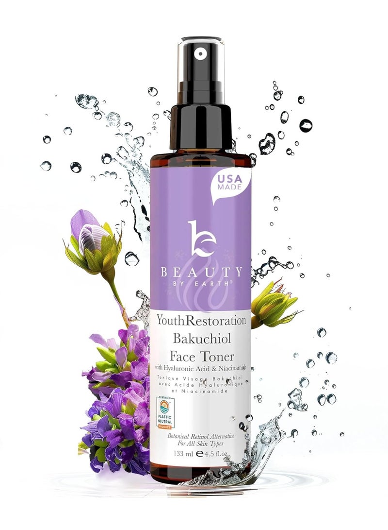 Beauty by Earth Bakuchiol Face Toner - USA Made with Natural & Organic Ingredients, Skin Toner for Oily and Acne Prone Skin, Spray Toner for Aging Skin, Smoothes Fine Lines & Wrinkles, Face Toner for Women Anti Aging Size: 4.5 Fl Oz (Pack of 1) - Image 1