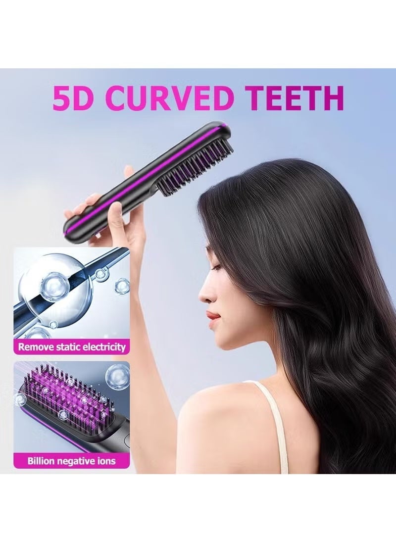 Portable Straightener Brush Comb, Rechargeable Straightener with LED Display , Anti-Scald Mini Hot Straightening Comb for Woman, Hair Fast Heating Cordless Mini Hair Tool for Travel (Pink) - Image 5