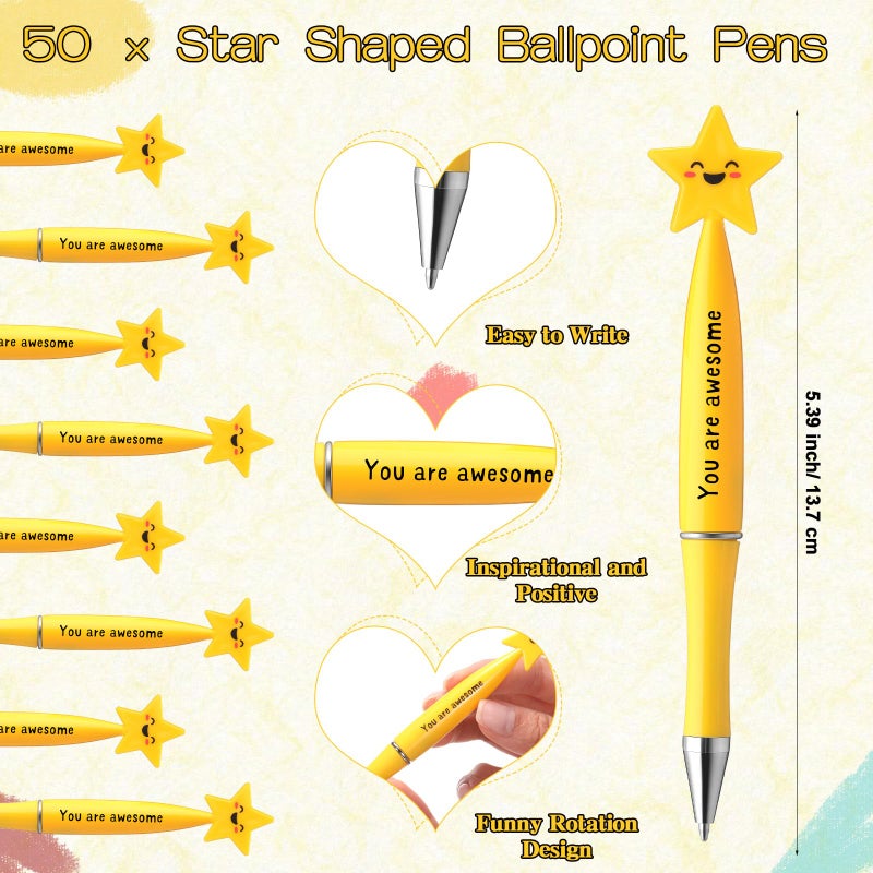 Qilery 50 Employee Appreciation Gifts Bulk Inspirational Star Ballpoint Pens With Motivational Cards Thank You Gifts For Coworkers Office Staff Team Teachers Nurses (Awesome) - Image 2