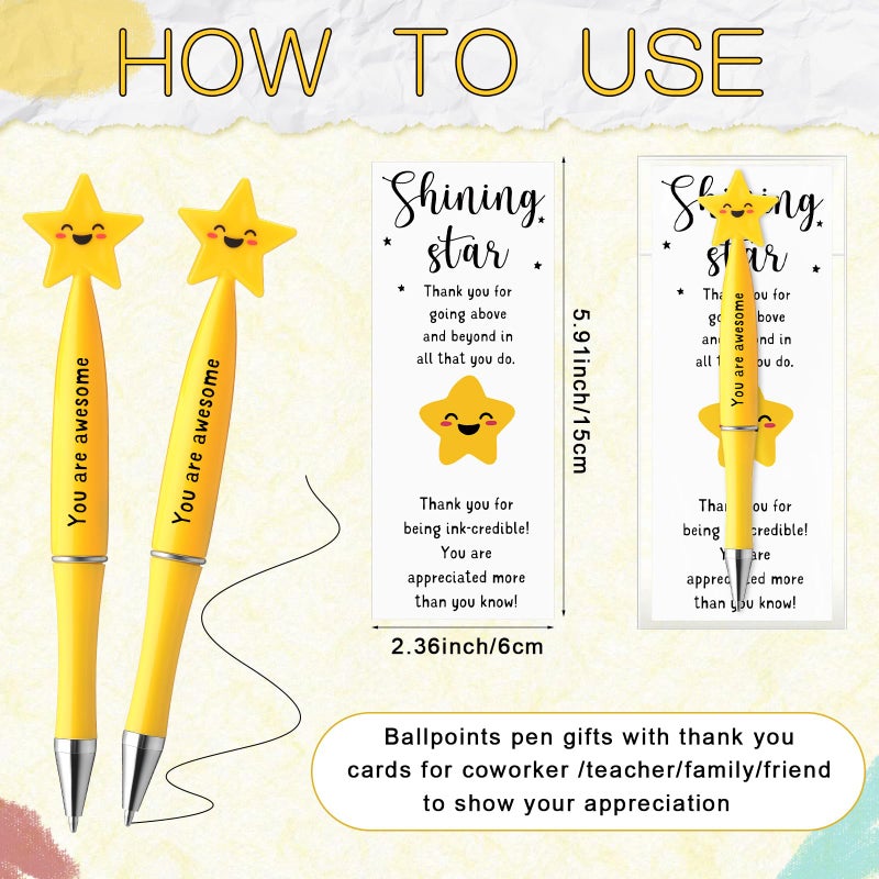 Qilery 50 Employee Appreciation Gifts Bulk Inspirational Star Ballpoint Pens With Motivational Cards Thank You Gifts For Coworkers Office Staff Team Teachers Nurses (Awesome) - Image 3
