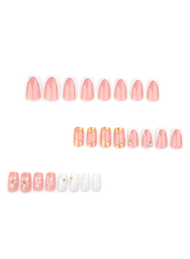 MiMi & BeiBei 24Pcs Press on Nails, False Nails, Fake Nails Set for Women Girls Nail Art Accessories, Press on Nail with Glue Stickers for Easy Apply, Stick on Fingernails Set - Image 2