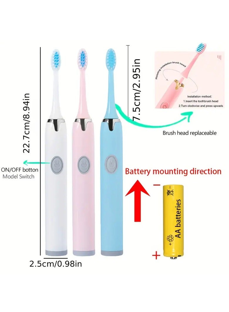 Goolsky Portable AA Battery Electric Toothbrush, Sonic Electric Toothbrush with 30-Second Smart Timer, Oral Hygiene - Suitable for Men and Women - Effectively Cleans Teeth and Gums, 7 Brush Heads in Total, Special Soft Brush for Sensitive Gums and Teeth - Image 3