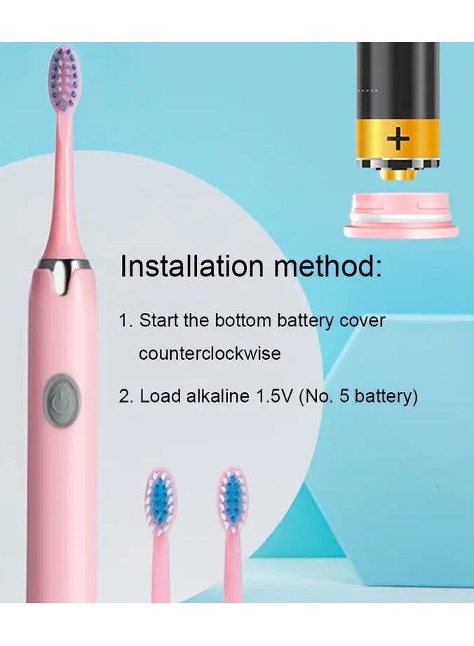 Goolsky Portable AA Battery Electric Toothbrush, Sonic Electric Toothbrush with 30-Second Smart Timer, Oral Hygiene - Suitable for Men and Women - Effectively Cleans Teeth and Gums, 7 Brush Heads in Total, Special Soft Brush for Sensitive Gums and Teeth - Image 4