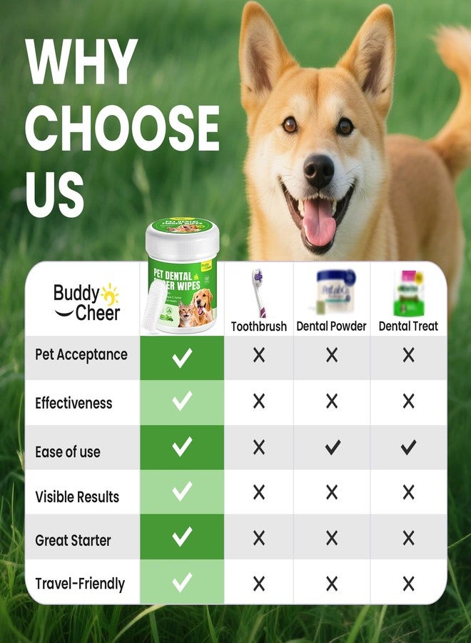 BuddyCheer Pet Teeth Cleaning Wipes for Dogs & Cats, Pet Dental Finger Wipes for Dogs, No-Rinse Dog Toothbrush Toothpaste to Reduce Plaque & Tartar, Disposable Dog Tooth Brushing Kit - Mint Flavor - 50 Count - Image 2