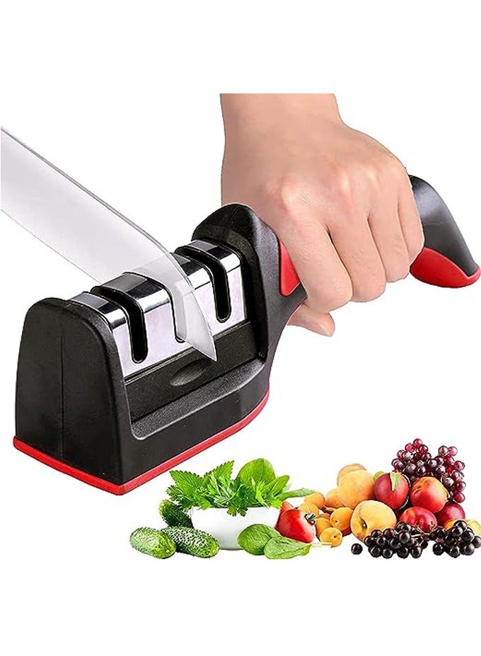 3 in 1 Knife Sharpener with 3 Stages, Handheld Knife Sharpener Helps Repair, Restore, Polish Blades, Including Straight, Serrated Blades and Scissors  - Image 1