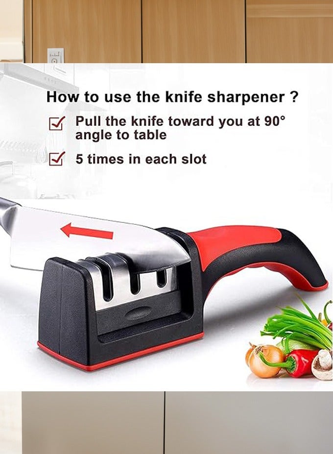3 in 1 Knife Sharpener with 3 Stages, Handheld Knife Sharpener Helps Repair, Restore, Polish Blades, Including Straight, Serrated Blades and Scissors  - Image 3