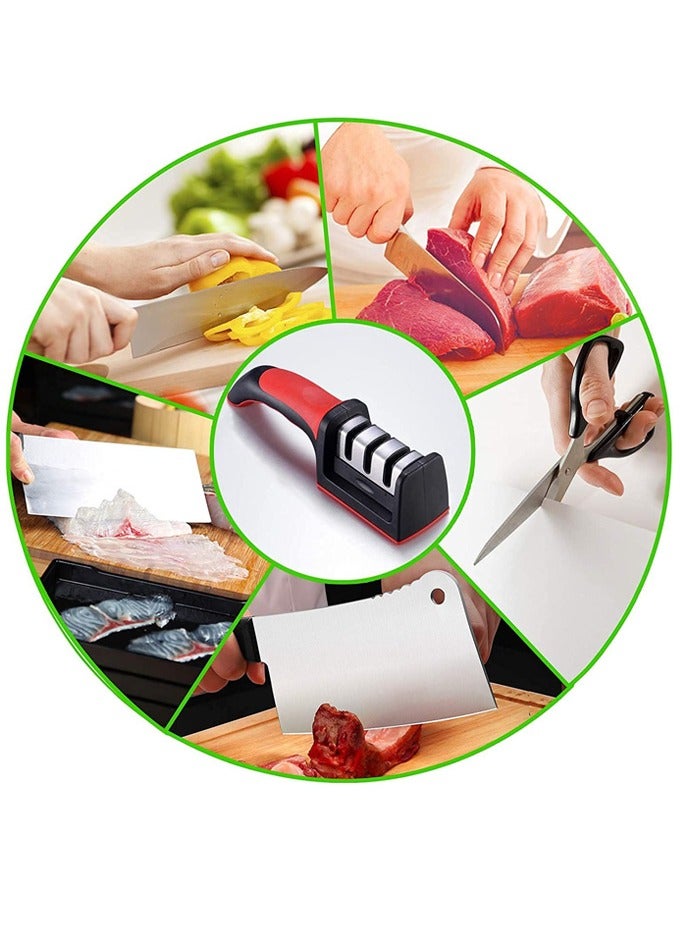 3 in 1 Knife Sharpener with 3 Stages, Handheld Knife Sharpener Helps Repair, Restore, Polish Blades, Including Straight, Serrated Blades and Scissors  - Image 4