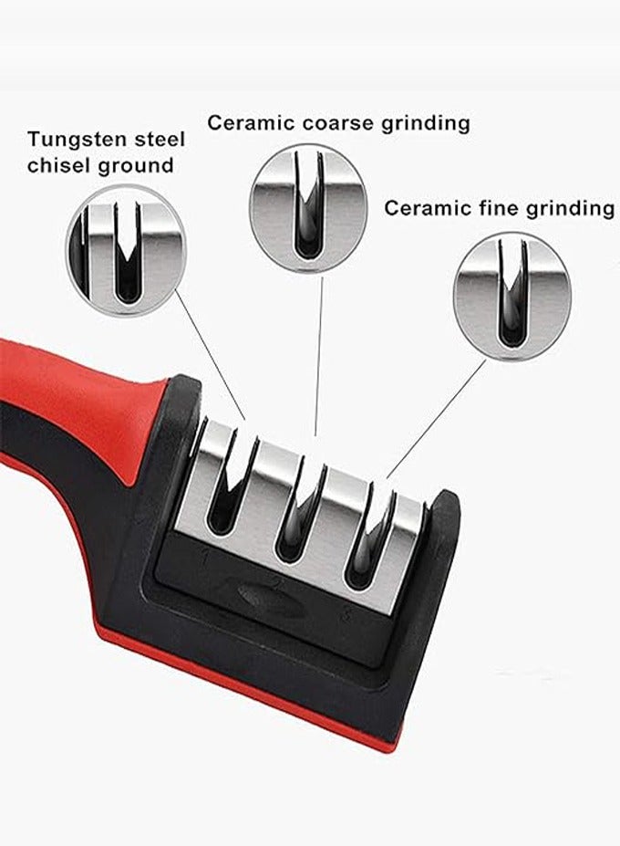 3 in 1 Knife Sharpener with 3 Stages, Handheld Knife Sharpener Helps Repair, Restore, Polish Blades, Including Straight, Serrated Blades and Scissors  - Image 5