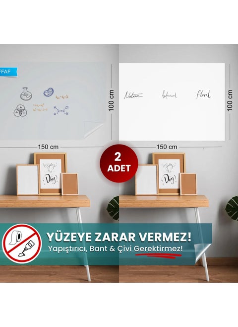 Smart Paper - 100x150 Cm 1 Transparent + 1 White, Non-Adhesive Static Cling Blackboard And Clipboard