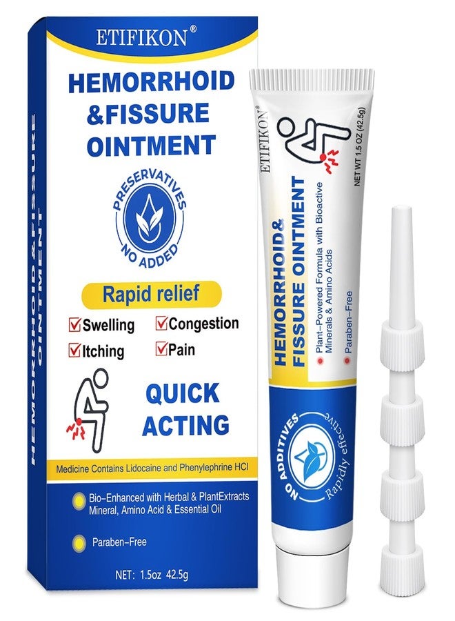 ETIFIKON Hemorrhoid & Fissure Ointment with 4% Lidocaine & Phenylephrine HCI – 42.5g Comforting Care Cream for Internal & External Areas – Helps Soothe Irritation & Support Daily Comfort (1- Pack - Image 1