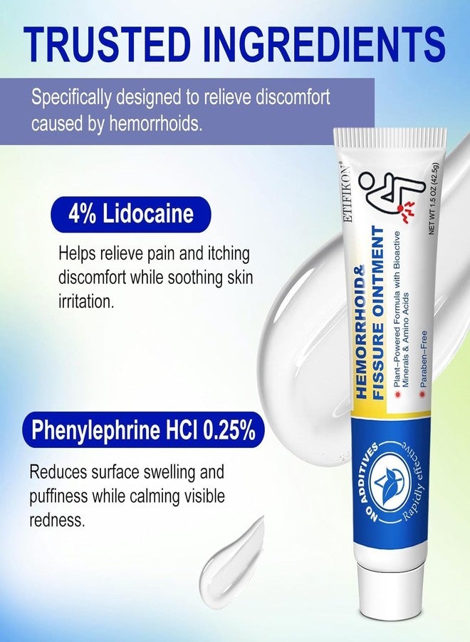 ETIFIKON Hemorrhoid & Fissure Ointment with 4% Lidocaine & Phenylephrine HCI – 42.5g Comforting Care Cream for Internal & External Areas – Helps Soothe Irritation & Support Daily Comfort (1- Pack - Image 3