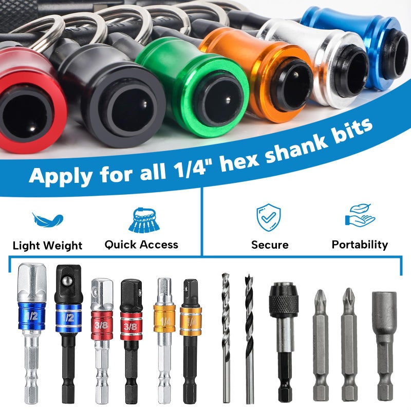 FACAINCXS 1/4 Bit Holder Keychain 6pc, 1/4 inch Hex Shank Bit Holders, Quick Release Bit Holder For Nut Driver, Screwdriver & Drill Bits w/Key Chain Carabiner - Image 2