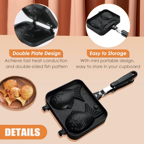 MAOPINER Taiyaki Fish Shape Cake Pan Waffle Cake Maker Fish Shaped Pancake Double Pan Mold for Home DIY Cooking Party Dessert - Image 5