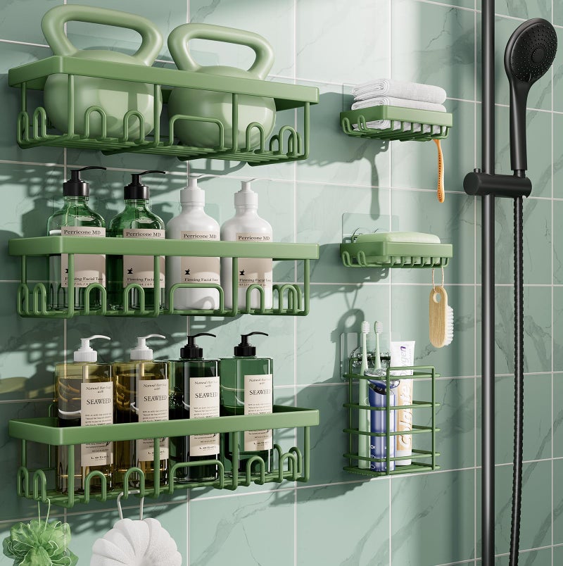 Veken Rustproof & Waterproof Shower Caddy 6-Pack, No Drilling Adhesive Shelves Rack with Soap Holder, Large Capacity Bathroom Organizers and Storage, Wall-Mounted Kitchen & Home Decor - Image 1