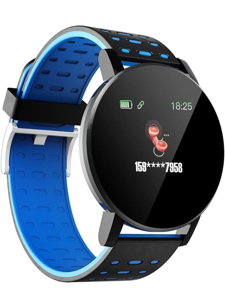 119Plus Fitness Smartwatch for Men and Women, 1.3'' Color Screen Bluetooth Activity Tracker with Heart Rate, Blood Pressure, Multi-Sport Modes, IP67 Waterproof Smart Band, Blue