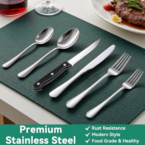JUNLIN 49-Piece Stainless Steel Silverware Set with Cutlery Organizer, Service for 8 with Steak Knives and Kitchen Utensils - Image 5