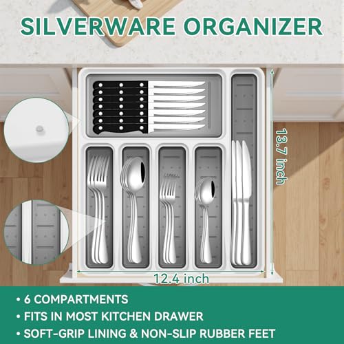 JUNLIN 49-Piece Stainless Steel Silverware Set with Cutlery Organizer, Service for 8 with Steak Knives and Kitchen Utensils - Image 3