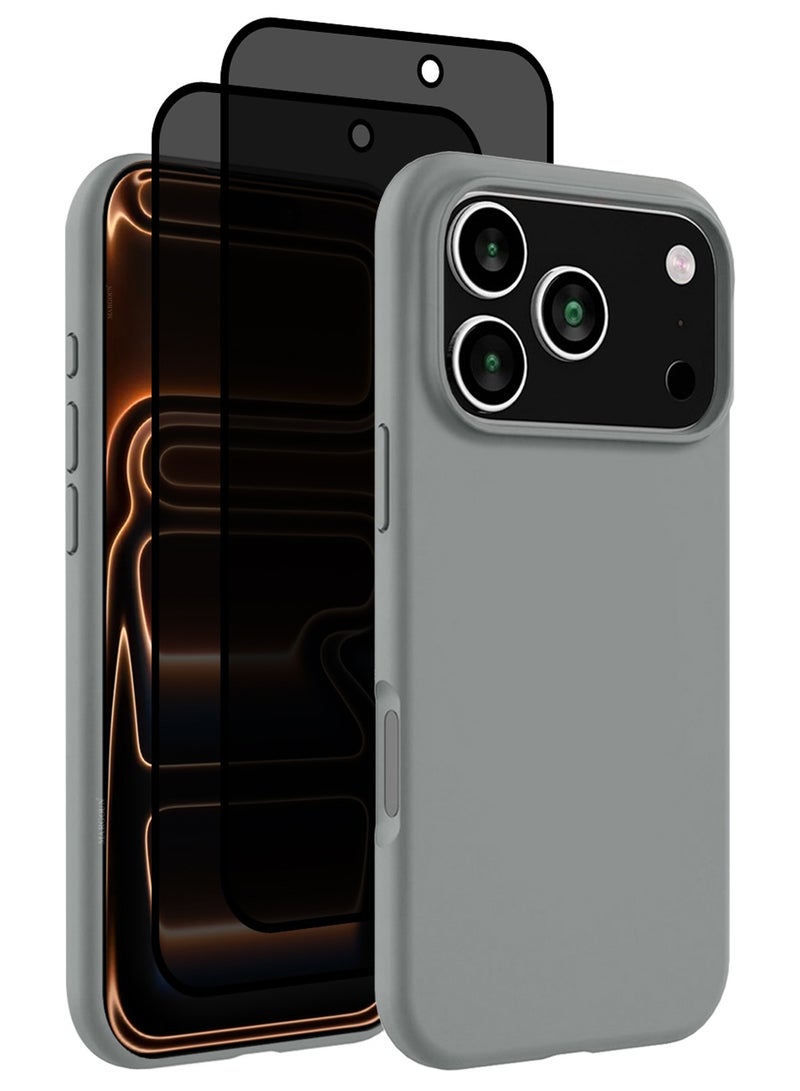 CATANES 3 Packs Silicone Protective Phone Case for iPhone 17 Pro - Soft Anti-Scratch Microfiber Lining Ultra Slim Drop Protection Phone Cover with Two Privacy Screen Protectors - Olive Green