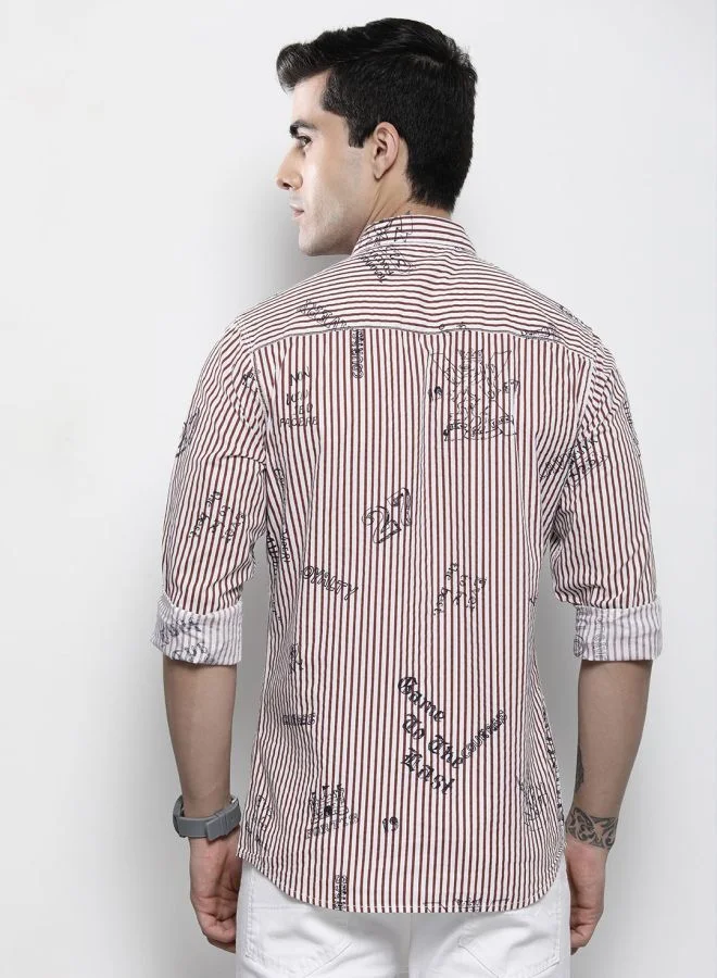 شركة المرآب الهندية Men Regular Fit Striped Full Sleeves Spread Collar Casual Shirt