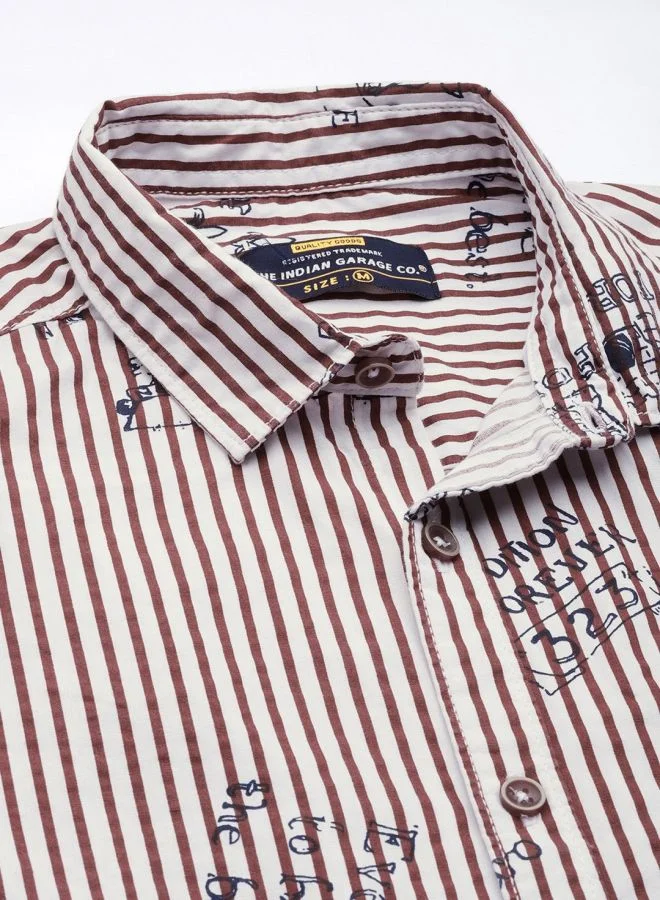 شركة المرآب الهندية Men Regular Fit Striped Full Sleeves Spread Collar Casual Shirt