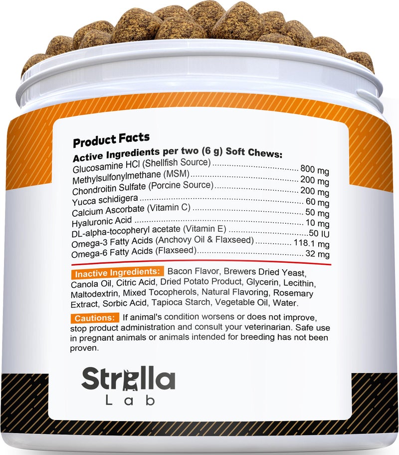 StrellaLab Senior Advanced Glucosamine Chondroitin Joint Supplement for Dogs - Hip & Joint Pain Relief Pills - Large & Small Breed - Hip Joint Chews Canine Joint Health - Chews Older Dogs - Bacon Flavor-120Ct - Image 3