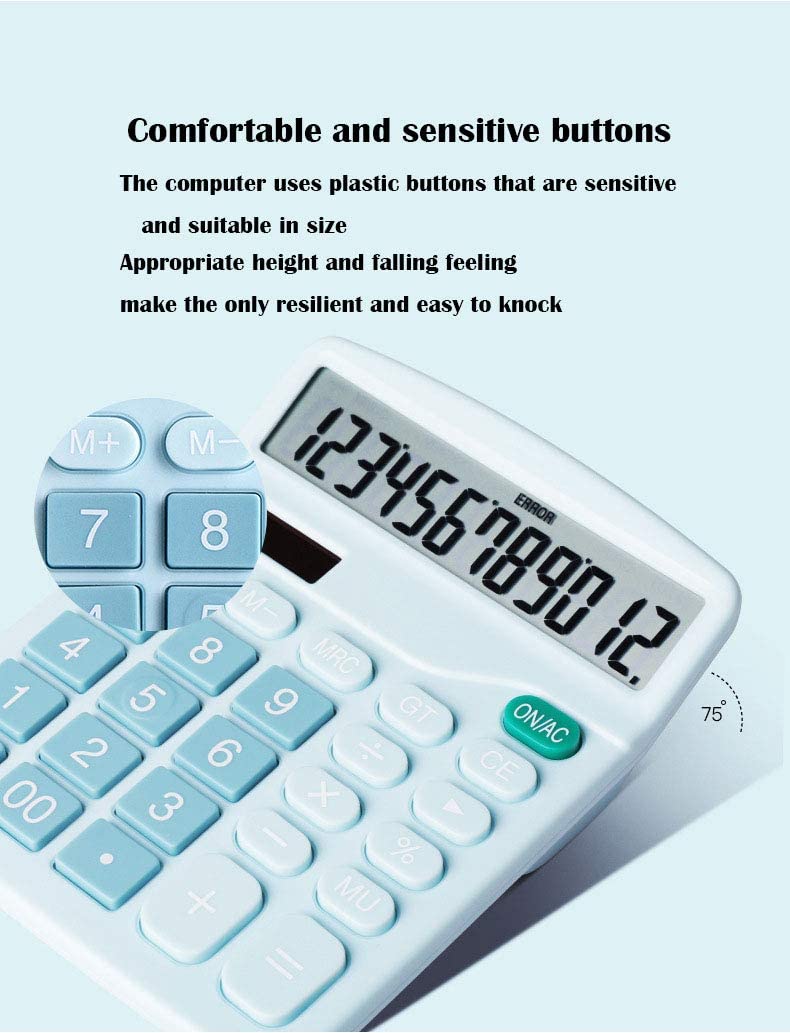 SOLDTRUE 12-Digit Desktop Calculator with Extra Large LCD Screen, Memory & Dual Power | Anti-Slip Base, Easy Big Buttons, Solar & Battery | Office Calculator (Blue) - Image 4