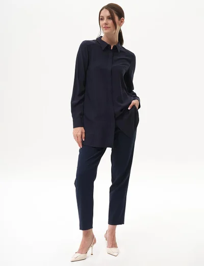 Kayra Concealed Placket Basic Tunic Navy Blue
