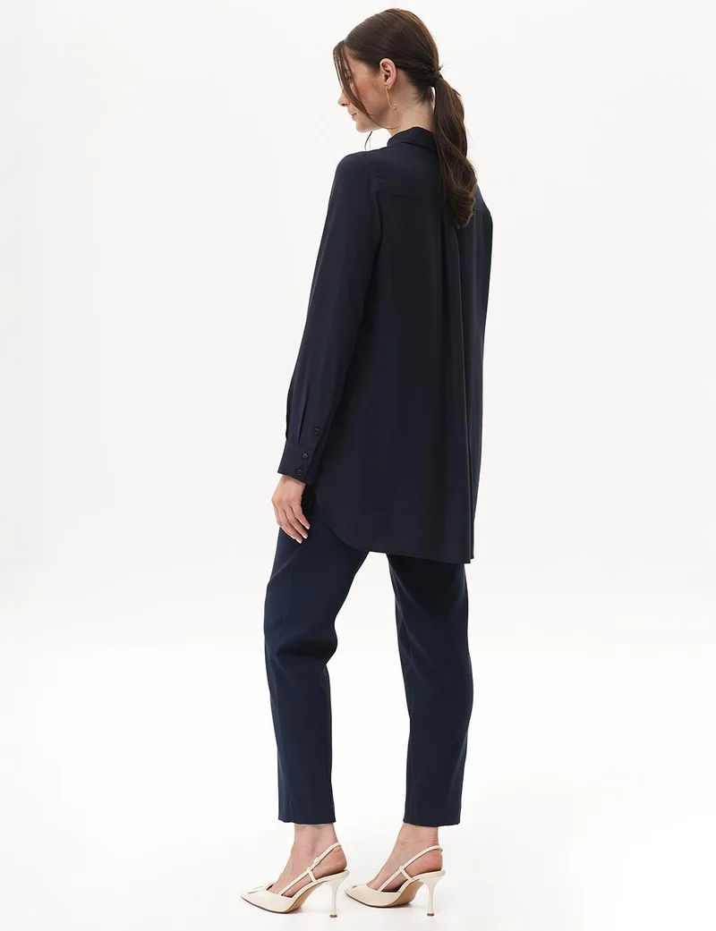 Kayra Concealed Placket Basic Tunic Navy Blue