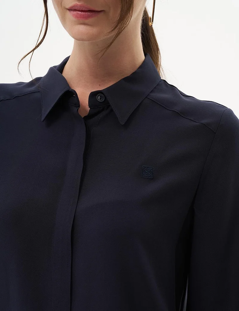 Kayra Concealed Placket Basic Tunic Navy Blue