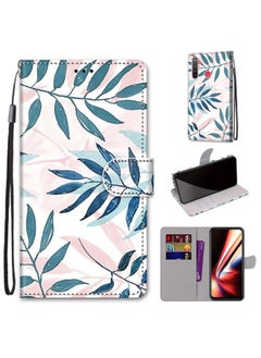 HuHa Case Cover For Realme 5 / 5s / 5i / C3 / C3i / 6i / Narzo10 / 10A / 20A Coloured Drawing Cross Texture Horizontal Flip PU Leather Case with Holder & Card Slots & Wallet & Lanyard Pink Green Leaf 