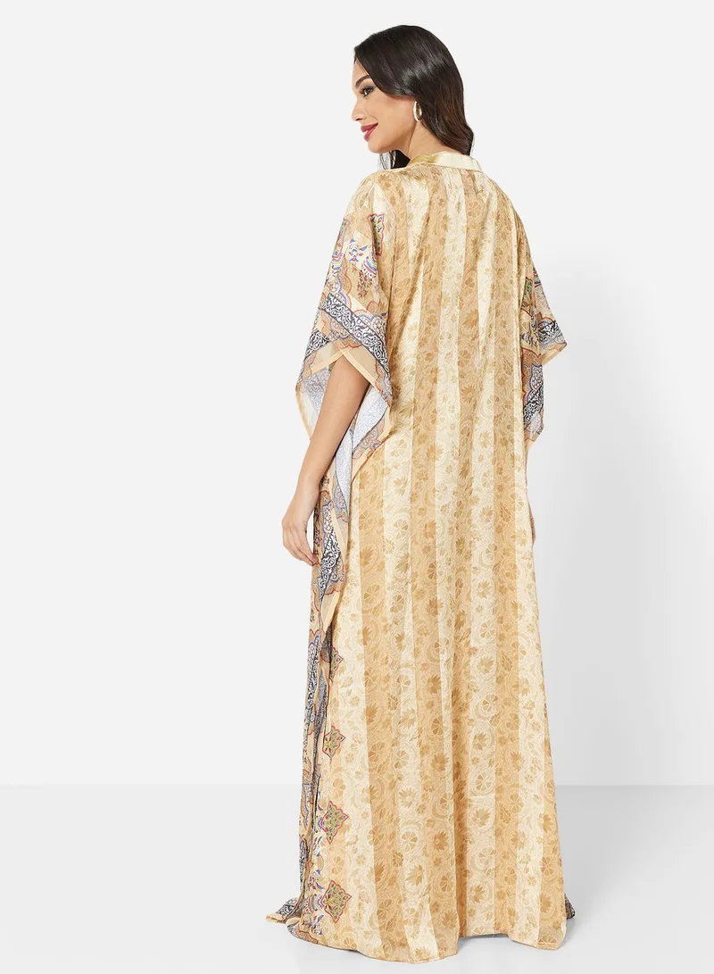 هانا آند سارا DIGITAL FLORAL PRINTED FIT TO ALL SIZE FARASHA JALABIYA WITH TIE BACK