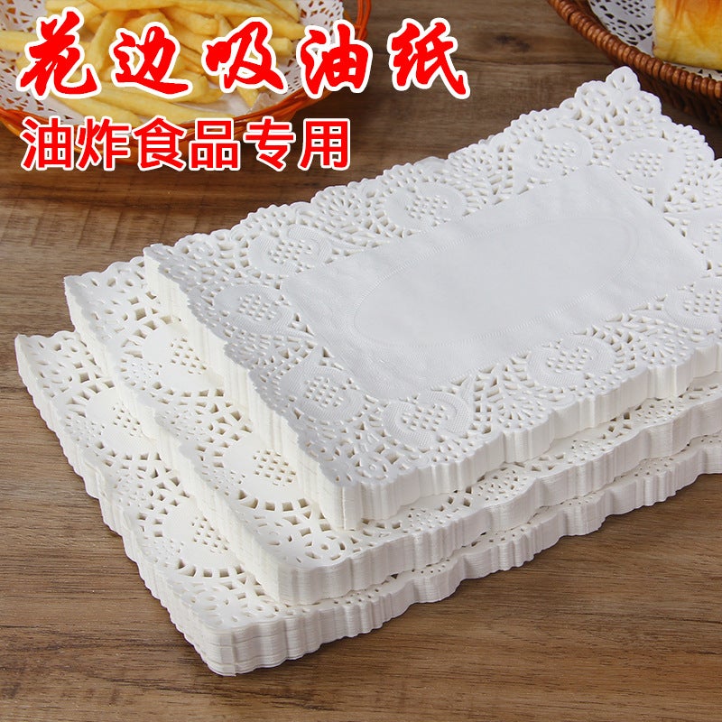 Rectangular Lace Paper Pad Plate Paper Oil-Absorbing Paper Kitchen Household Fried Baking Snack Cake Flower Base Paper - Image 2