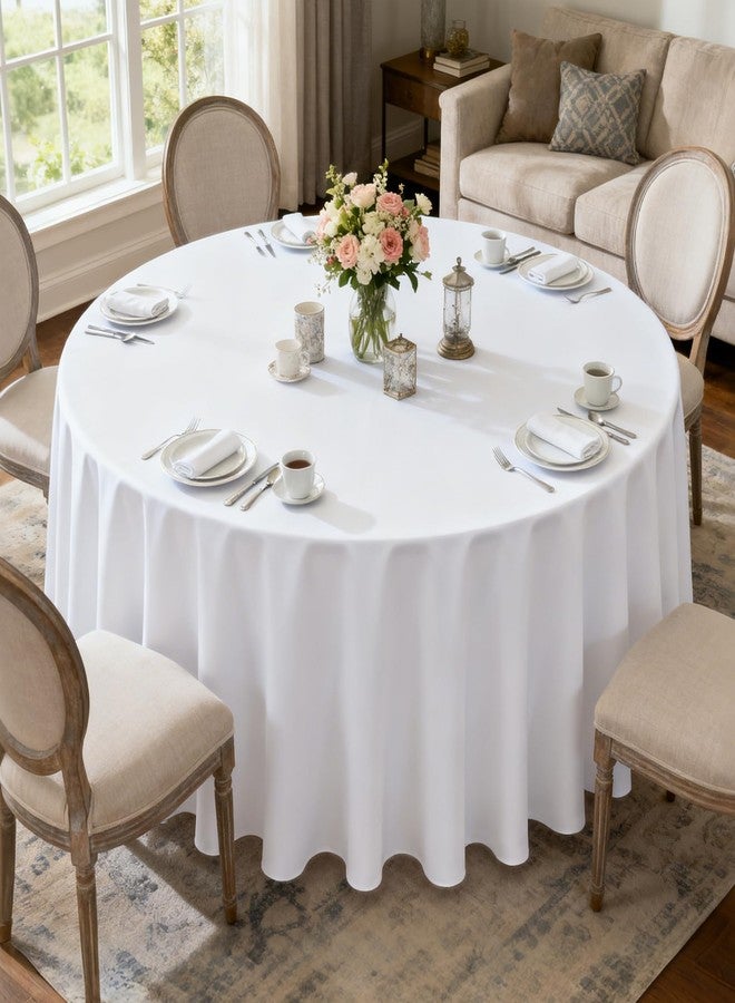 MRJ White Table Clothes for Round Tables 120 inch Stain and Wrinkle Resistant Washable Polyester Table Cover for Banquet Party Buffet Restaurant - Image 1