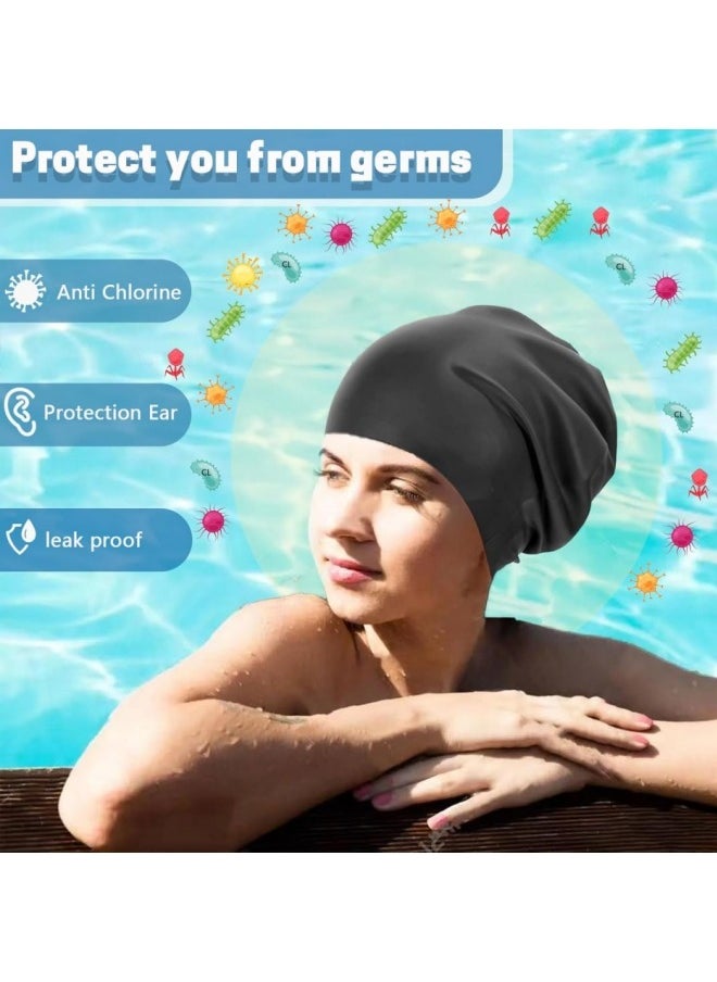 Vicalo 4 PCS Oversize Swimming Cap Large Long Hair Swim Cap with Extra Room for Women Long Thick Hair, Adult Waterproof Swim Hats Bathing Caps to Keep Hair Dry  - Image 5