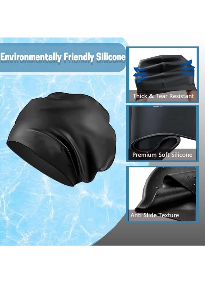 Vicalo 4 PCS Oversize Swimming Cap Large Long Hair Swim Cap with Extra Room for Women Long Thick Hair, Adult Waterproof Swim Hats Bathing Caps to Keep Hair Dry  - Image 3