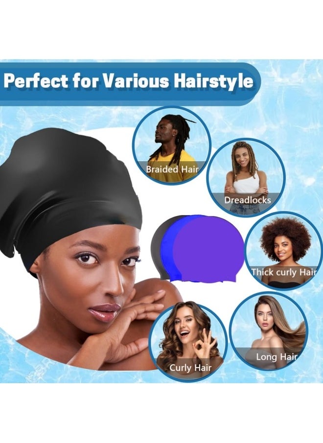 Vicalo 4 PCS Oversize Swimming Cap Large Long Hair Swim Cap with Extra Room for Women Long Thick Hair, Adult Waterproof Swim Hats Bathing Caps to Keep Hair Dry  - Image 4