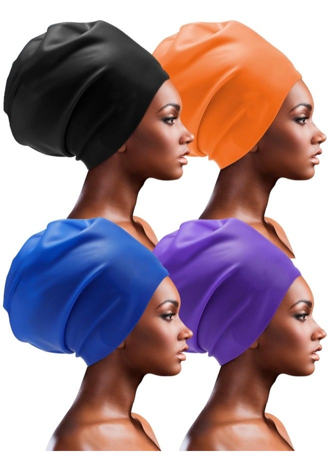Vicalo 4 PCS Oversize Swimming Cap Large Long Hair Swim Cap with Extra Room for Women Long Thick Hair, Adult Waterproof Swim Hats Bathing Caps to Keep Hair Dry  - Image 1