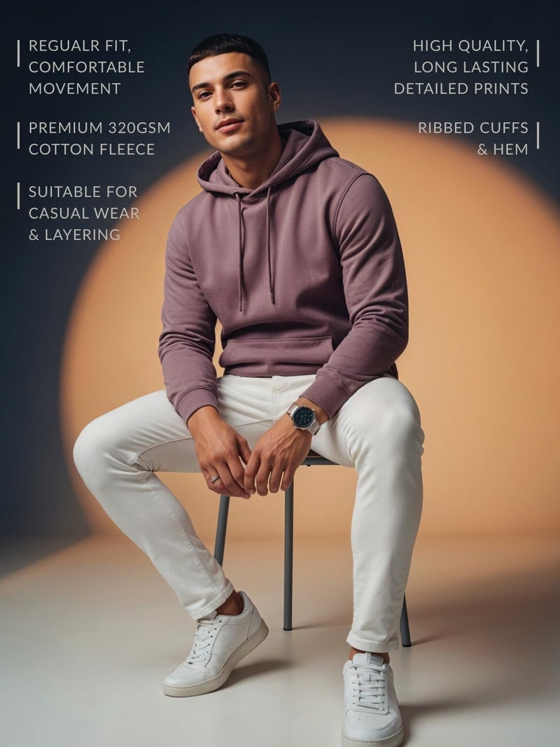 ADRO Toujours en Avance Hoodie for Men (Lilac) | 320 GSM Cotton-Poly Fleece | Soft Feel, Skin-Friendly Printed Graphic, Warm Casual Sweatshirt with Kangaroo Pocket & Drawstring Hood | H25-TNJR-LI-XL - Image 5