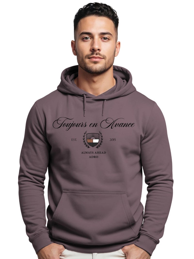 ADRO Toujours en Avance Hoodie for Men (Lilac) | 320 GSM Cotton-Poly Fleece | Soft Feel, Skin-Friendly Printed Graphic, Warm Casual Sweatshirt with Kangaroo Pocket & Drawstring Hood | H25-TNJR-LI-XL - Image 2