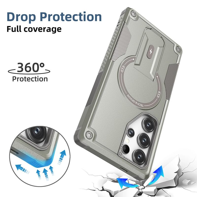US LITE Back Cover for Samsung Galaxy S24 Ultra with Portable Kickstand | Mag-Safe Compatible Magnetic Case | Shockproof Military Grade Protection | Extreme Protection Phone Cover – Blue - Image 3
