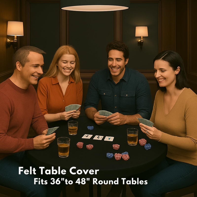 Feltectors Felt Card Game Table Cover for Playing Cards, Poker, Mahjong, Domino, Bridge and Board Game, Elastic Fitted Tablecloth for 36 to 48 Inch Round Tables - Black - Image 2