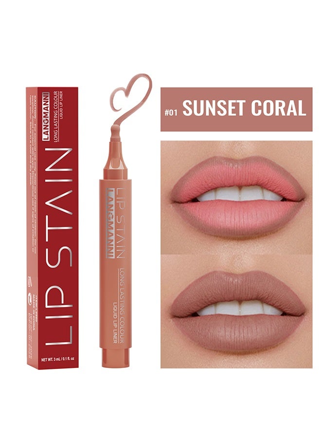 LANGMANNI Lip Stain ，Marker Matte Liquid Lip Stain Pen,Highly Pigmented,Long-Lasting,Lip Liner Lip Contour Multi-Use #01 - Image 1