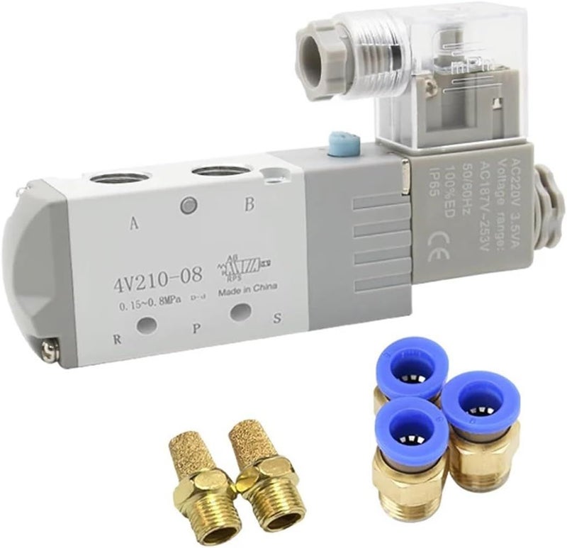 Solenoid Valve 4V210 08 5 Way 2 Position 12V 24V 220V 4mm 12mm Hose Fittings PC 8mm Fittings AC110 - Image 1