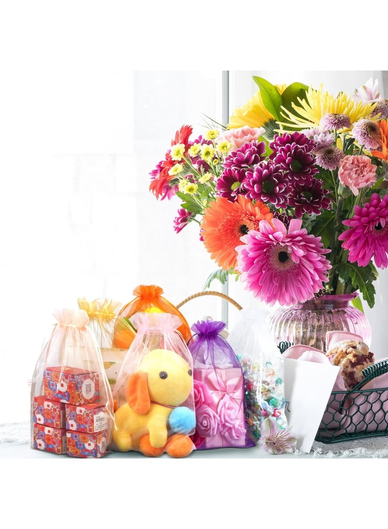 SOLARAE 100 قطعة أكياس أورجانزا كبيرة 12 × 8 بوصة حقيبة هدايا شبكية شفافة مع حبل سحب لمستلزمات حفلات الزفاف والألعاب (متعددة الألوان) - Image 4