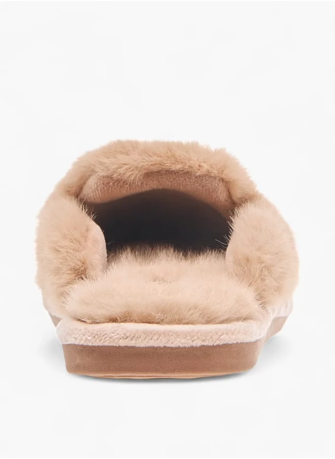 لو كونفورت Womens Fur Textured Slip-On Bedroom Mules